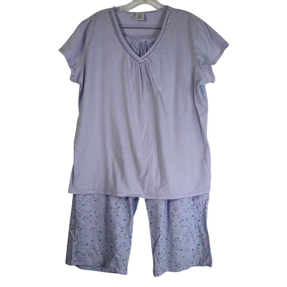 Croft & Barrow Purple Floral Pajama Set XXL Short Sleeve Top Crop Pants 2pc